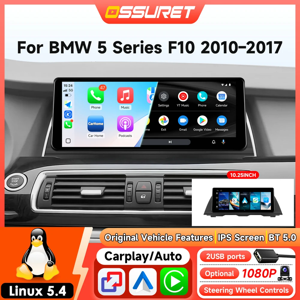Auto-Radio-Player GPS für BMW 5er Serie F10 F11 2010-2019 CIC NBT EVO Wireless Carplay Auto-Multimedia Wireless Carplay Android Auto Stereo 1920*720 Bildschirm Autoradio 4G ROM Linux 5.4