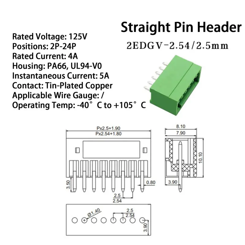 직렬 핀 헤더 PA66 나일론 | 절연 산업용 2.54mm 커넥터 키트 (2P-24P) | 군사/신에너지 호환