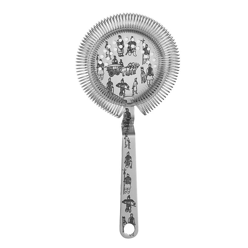 Stainless Steel Strainer Bar Strainer With Tiki Themed Etched Pattern