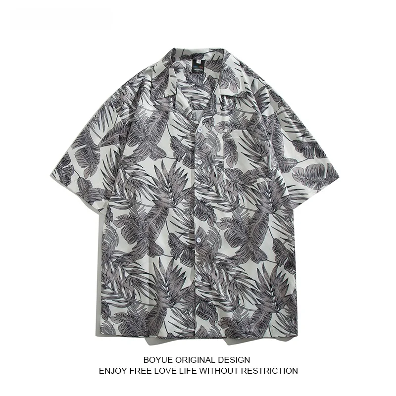 

Повседневная рубашка Boyue с принтом, летняя, винтажная, пляжная, с коротким рукавом, мужская, для отдыха, свободного кроя, молодежная, трендовая, летняя рубашка