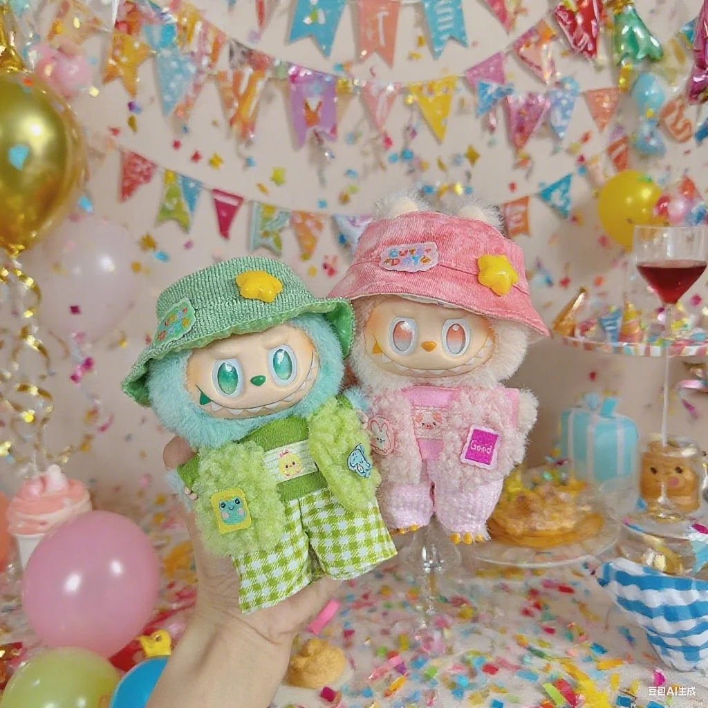 

For 17cm Labubu Doll Accessory Star Vest Hat Outfit Set Labubu Clothes