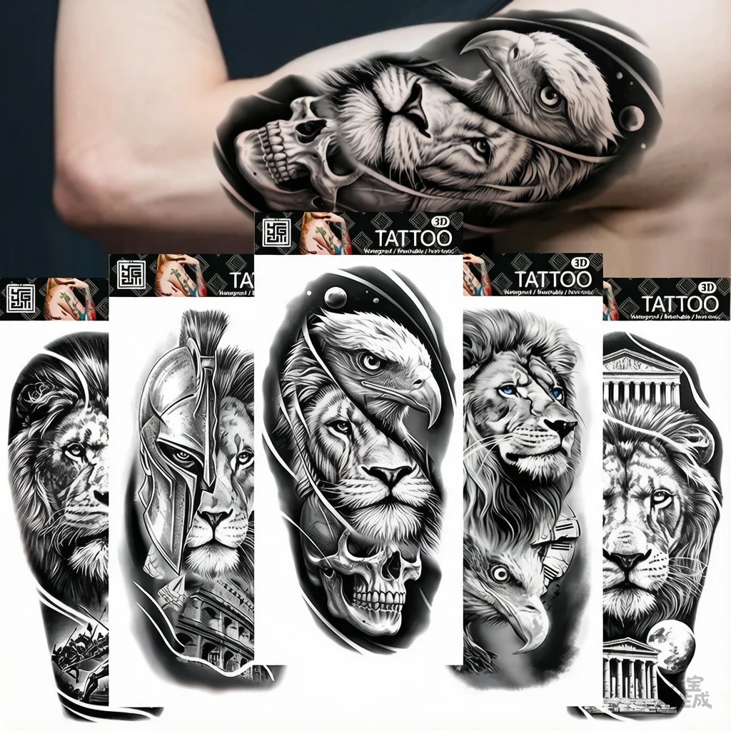 Wholesale 100Pcs Black & White Arm Tattoo Stickers Waterproof Tattoo Stickers, Realistic Dark Style Tattoo Stickers