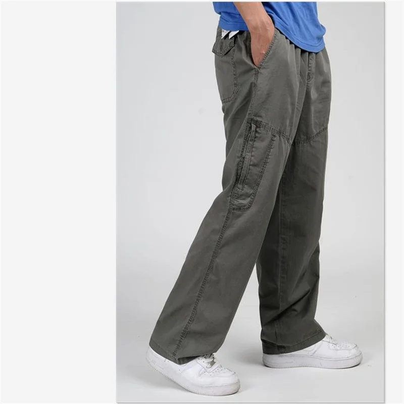 New Spring Autumn Men Cargo Pants Cotton Loose Trousers Men's Loose straight leg plus fat plus size sports pants