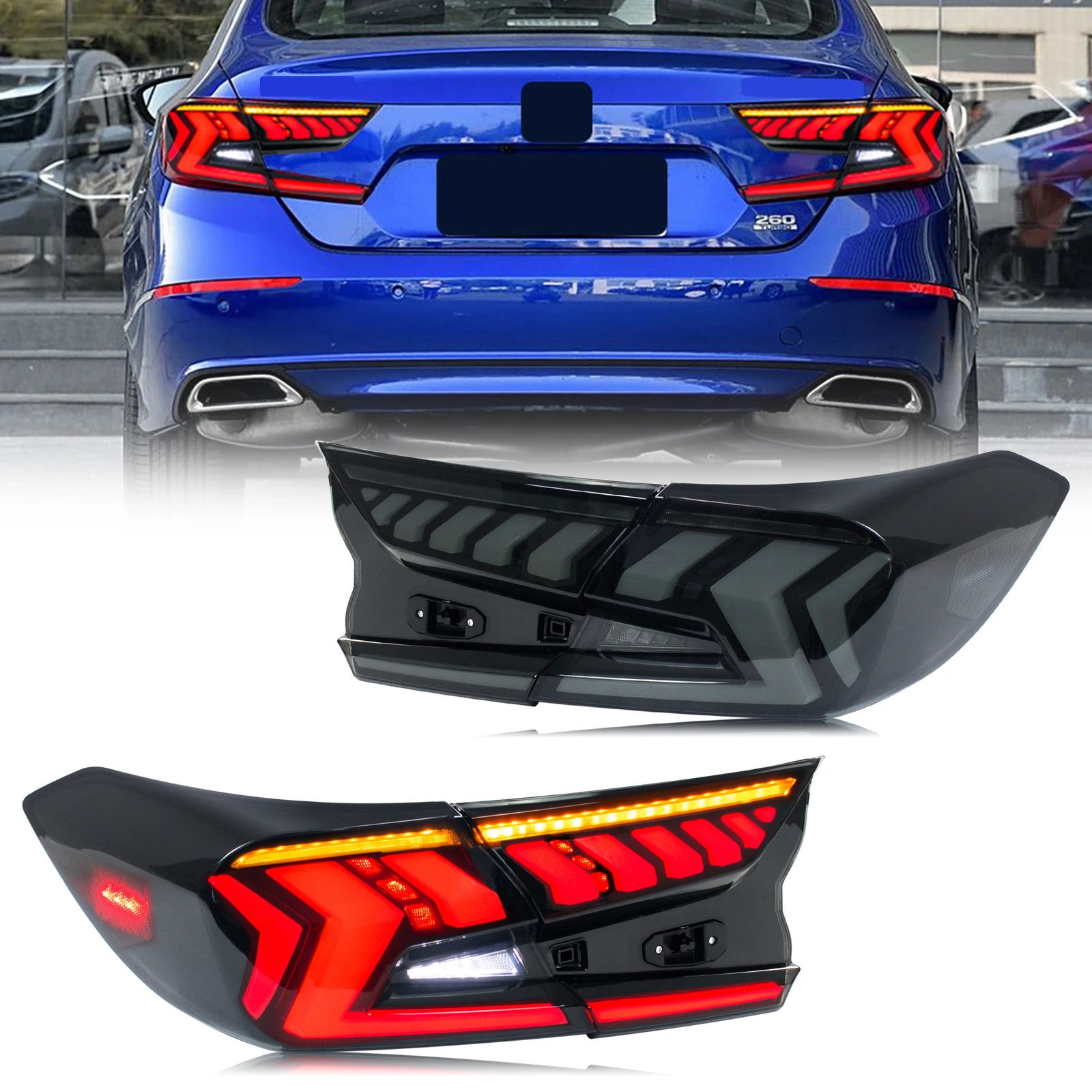 

LED Tail Lights Assembly for Honda Accord 2018-2023 10th Gen Grey Sequential Turn Signal Trunk Rear Brake Lamps Assembly