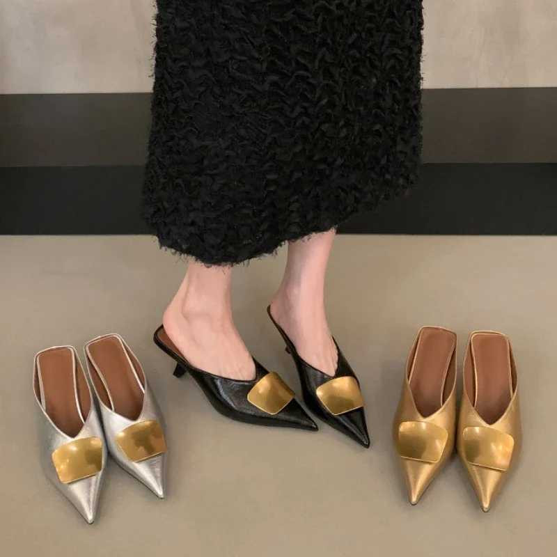 

Designer Pointed Toe Women Mules Slippers Sexy Thin High Heels Stripper Shoes Spring Autumn Concise Zapatos De Mujer