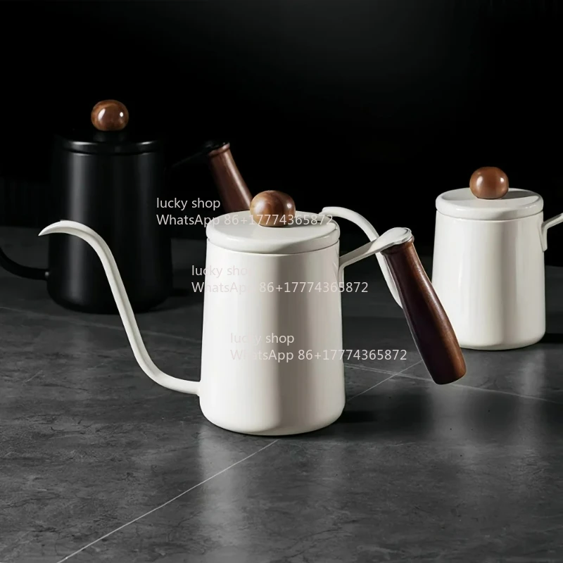350/600ML Hand Brewed  Pot  Stainless Steel Household Narrow Mouth Solid Wood Handle  Accessories