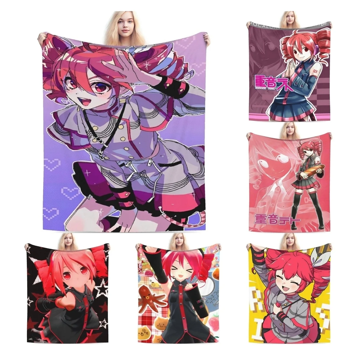 Kasane Teto Blanket Flannel Air Conditioning Kawaii  Vocaloid Girl Multifunction Soft Throw Blanket for Bedding Office Bedspread