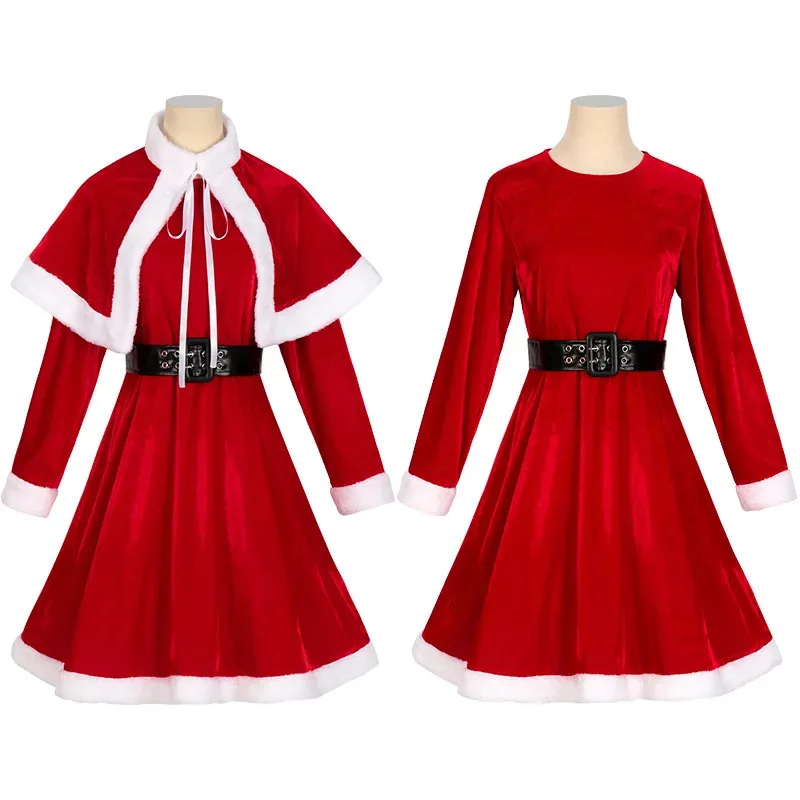 2023 yiyi Weihnachten Erwachsene Frauen Cosplay Cape Schals Santa Kostüm Rot Samt Nette Weihnachten Neue Jahr Party Kleid Weihnachten