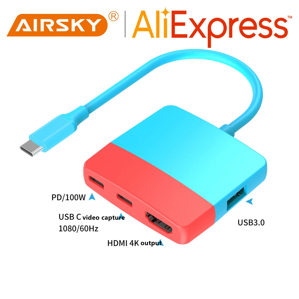 airsky-usb-c-ドッキングステーションビデオキャプチャ-dp-hdmi-アダプタハブ-huawei-社サムスン携帯電話タブレットラップトッププロジェクター用