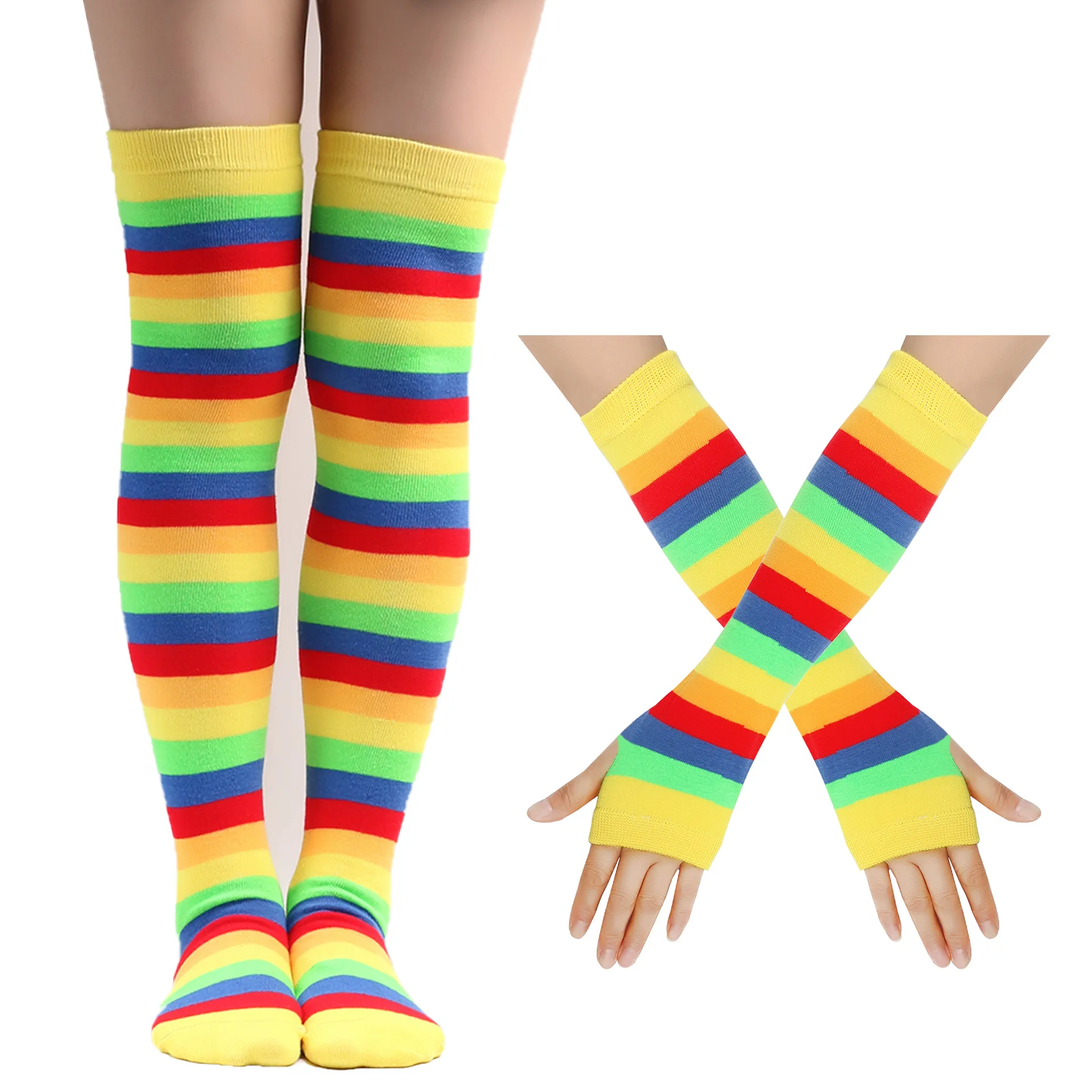 New Colorful Rainbow Stockings Striped Long Socks Knee Thigh High Socks School Girls JK Uniform Halloween Cosplay Accessories