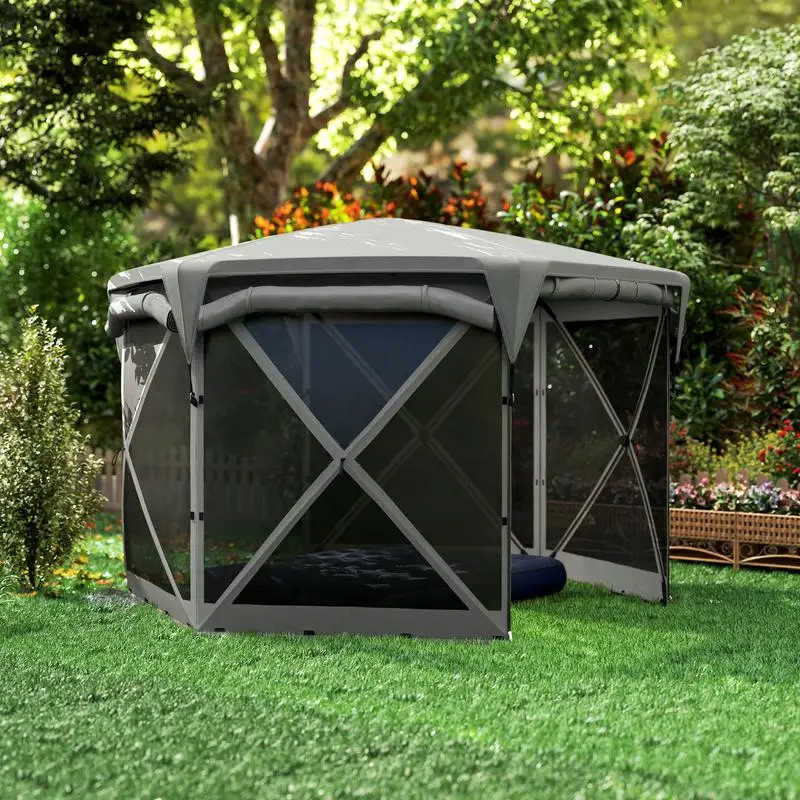 

11 x 11ft Pop Up Gazebo Screen Tent with Removable Roof Cover, Roll-up Wind Panels for Camping, Backyard, Dark Gray