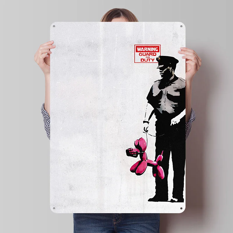 Banksy Police Balloon Dog Printed Poster Customized Retro Wall Art Vintage Metal Tin Signs for Home Living Room Decoration Cozy