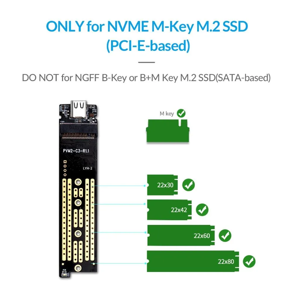 ORICO-carcasa transparente de disco duro M.2 a USB tipo C para NVME, PCIE, NGFF, SATA, clave M/B