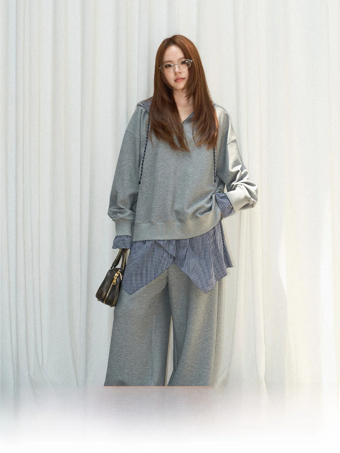 

Korean Sle Hoodie Long Sve Fake Two-Piece Wide Leg Pants JINGU Freedom Domain een Label Women's Faion Hanfu Set