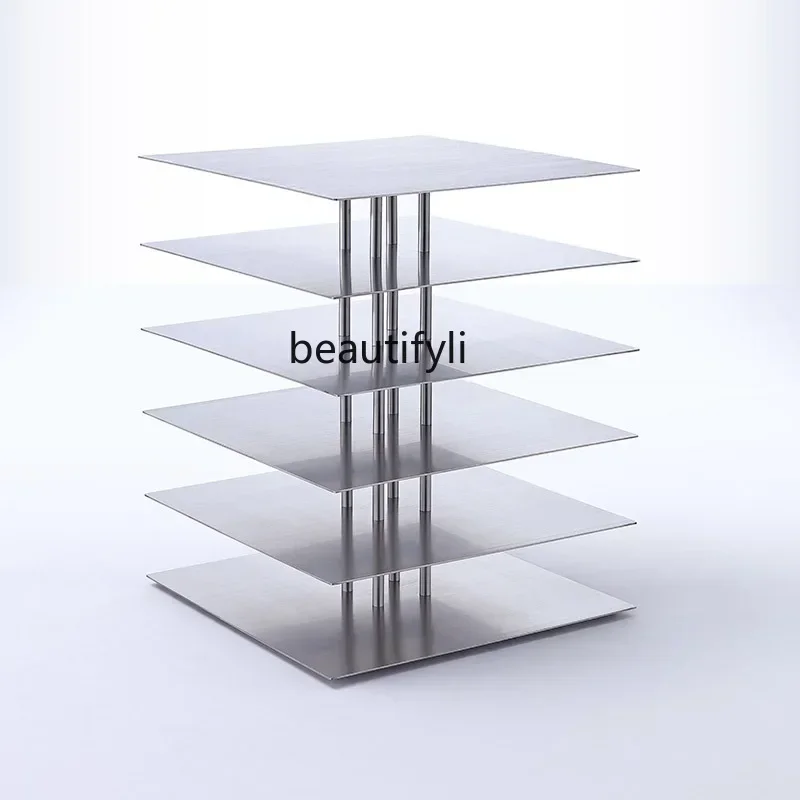 182C   simple creative minimalist edge few coffee table living room square stainless steel modern sofa multi-layer corner few
