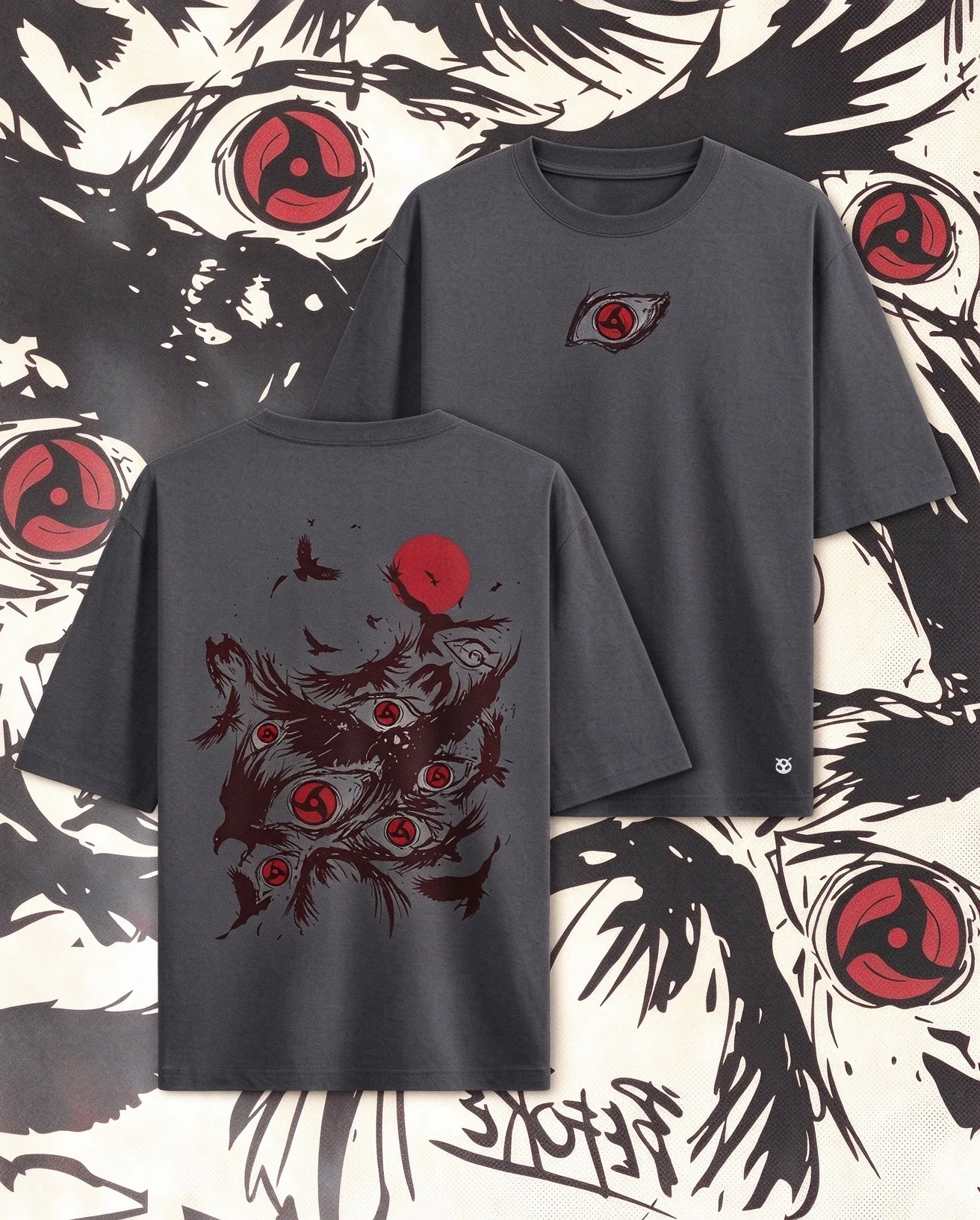 Popular Anime Uchiha Itachi Writing Wheel Front Back Printed Short Sleeve T-shirt Japanese Anime Loose Couple Casual Top