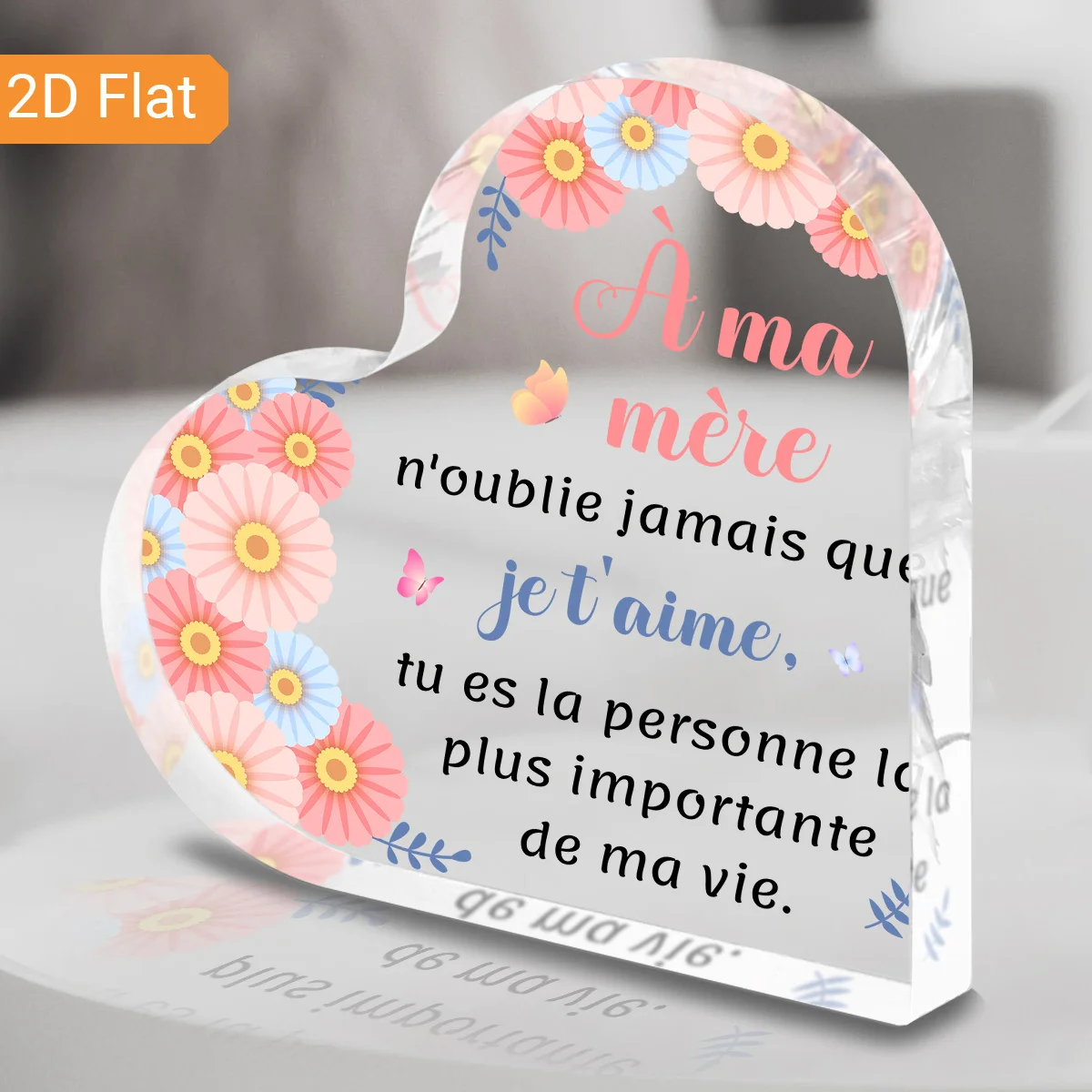 Ama Mere Acryl-Herzplakette - Französisch-Englische Blumen-Schmetterlings-Muttertagsgeschenk, Tischdekoration für Oma