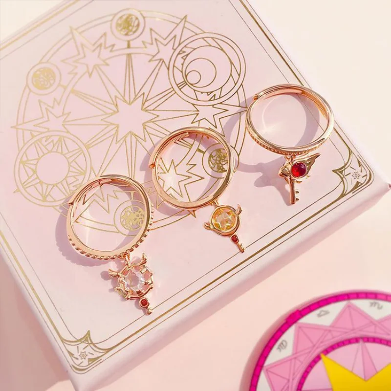 Anime Card Captor Sakura Cosplay Cherry Blossom Magic Stick Ring Pendant Ring Cute Props Accessories Halloween Gifts