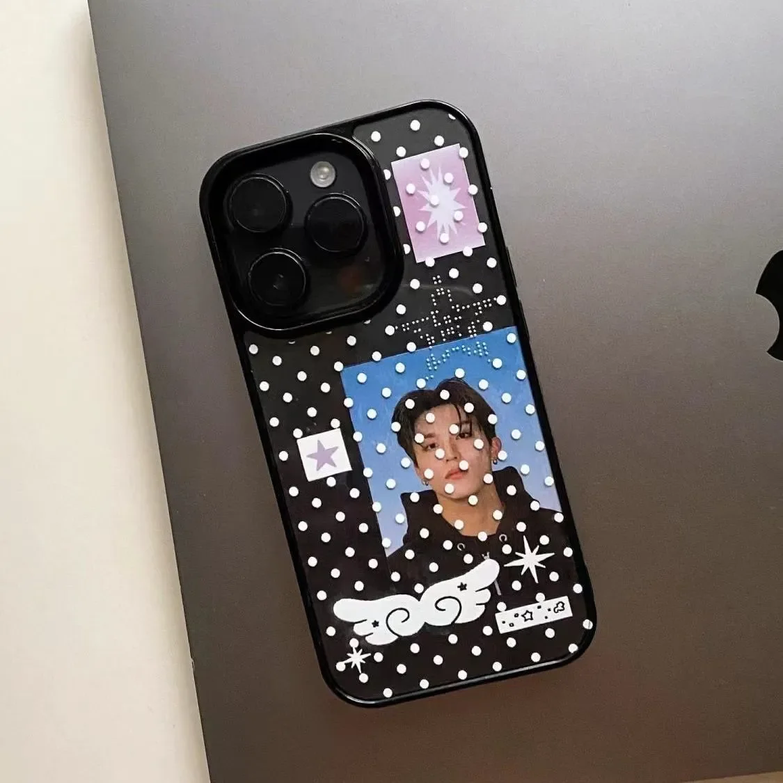 Funda para Teléfono con Diseño de Alas de Ángel Coreanas y Puntos Blancos para iPhone 17 AIR 16 15 14 13 12 11 Pro MAX XR XSMAX 7 8 Plus Y2K, Resistente a Impactos