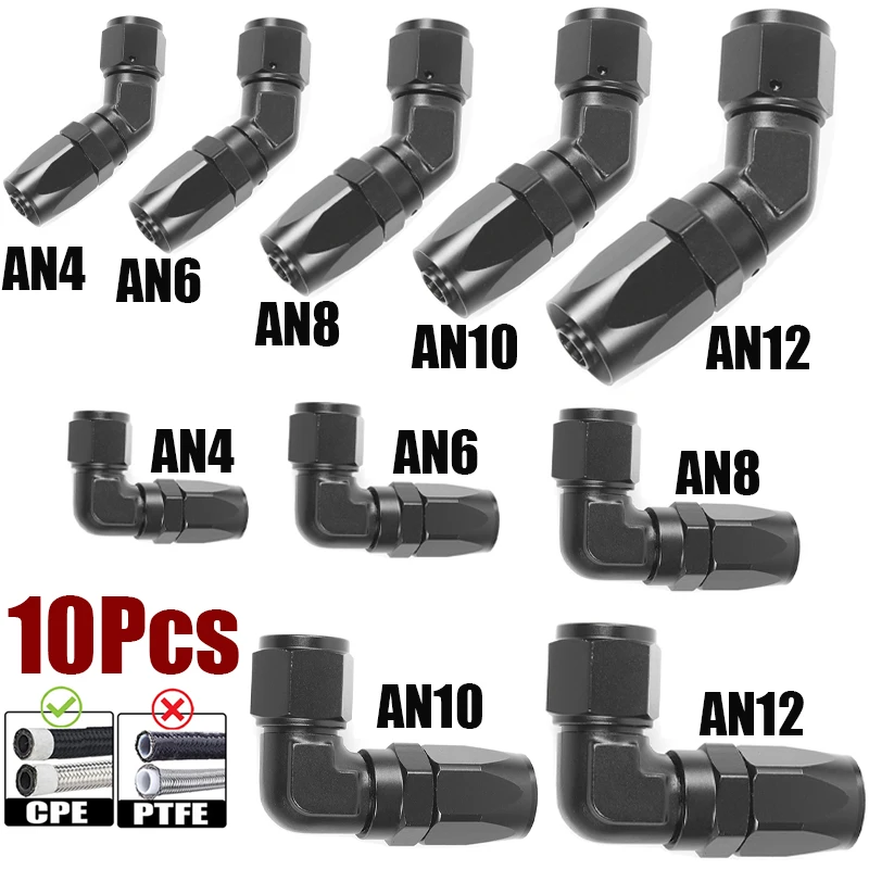 10Pcs Straight 45 Degree 90 Degree Aluminum AN4 6 8 10 12 Forged Type Swivel Hose End Fittings Adapter CPE Oil Cooler Fuel Line