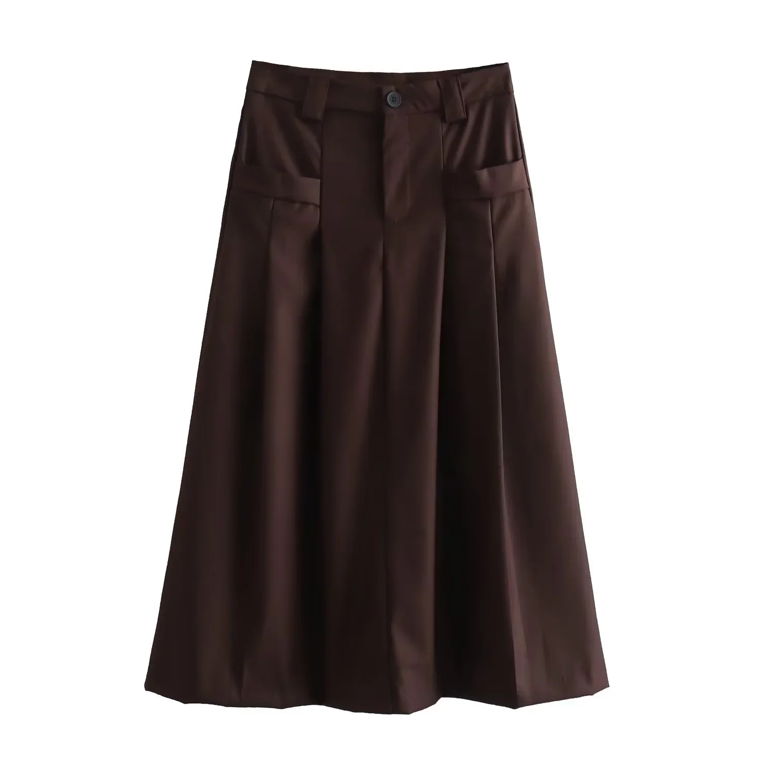 

WOMAN 2026 Summer New Chic Fashion Pocket Midi Skirt Retro A Line High Waist Zipper Fly All-match Casual Female Skirts Mujer