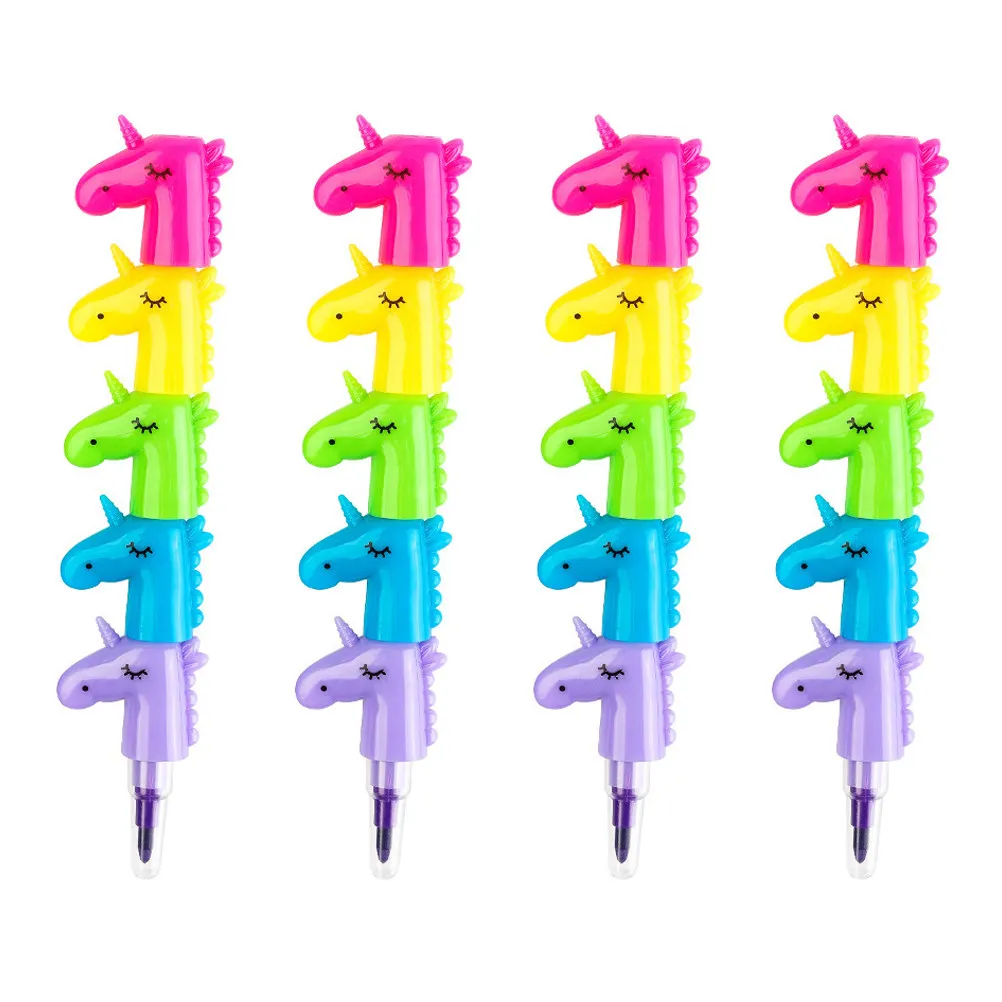 4Pcs Unicorn Crayons Animal Horse Shape Buildable Stackable Crayon Set Creative DIY Drawing School Birthday Party Favor