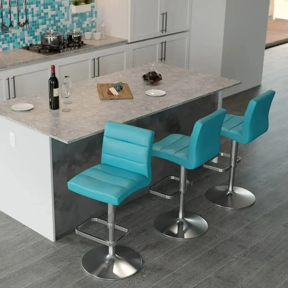 Furniture Lush Adjustable Height Teal Swivel Armless Bar Stool with Brushed Steel Base