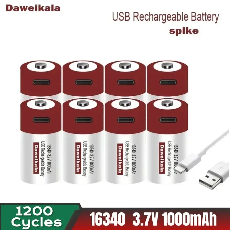 Daweikala1-10pcs new USB fast charging battery SHSEJA CR123A 123A CR123 ICR 16340 3.7V lithium-ion battery at 1000mAh
