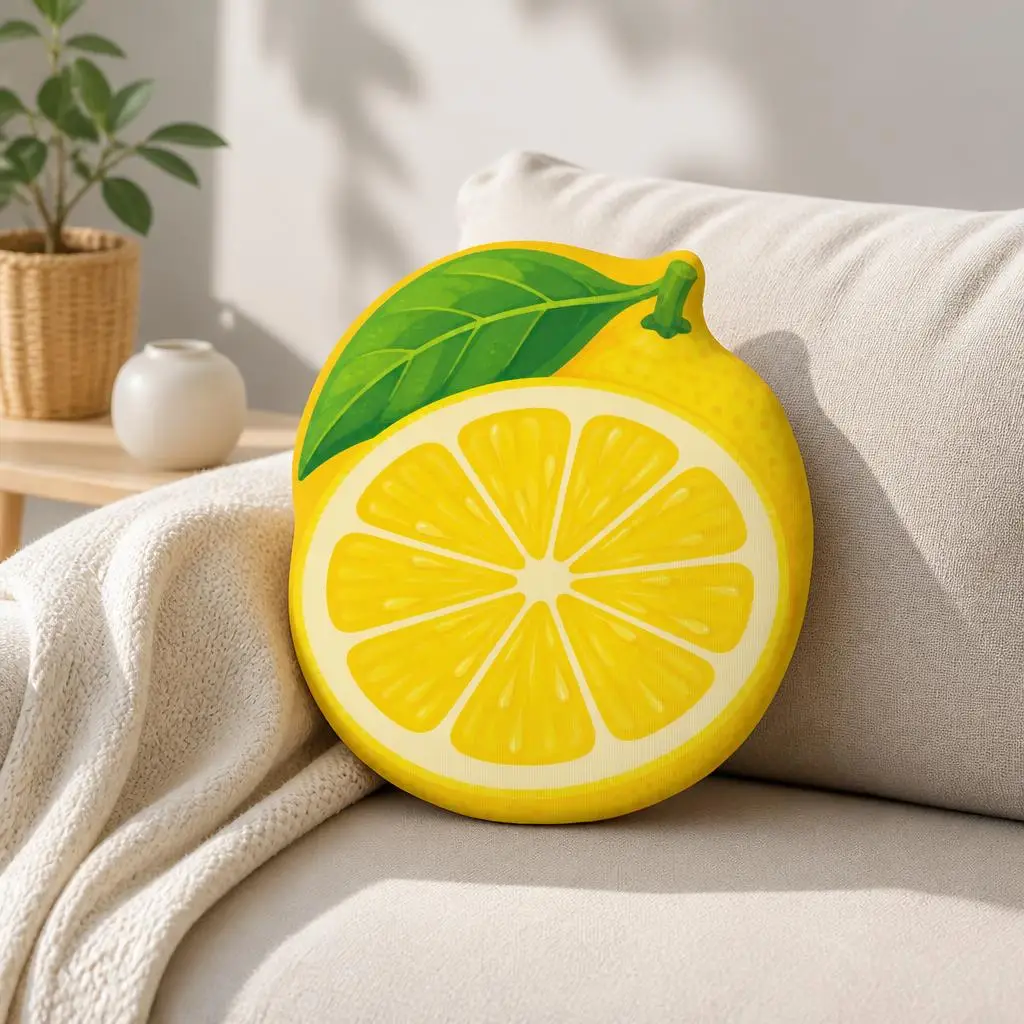 Lemon Slice Shaped Pillow Bright Citrus Plush Cushion Summer Fruit Decor Irregular Stuffed Throw Pillow for Sofa Home Gift