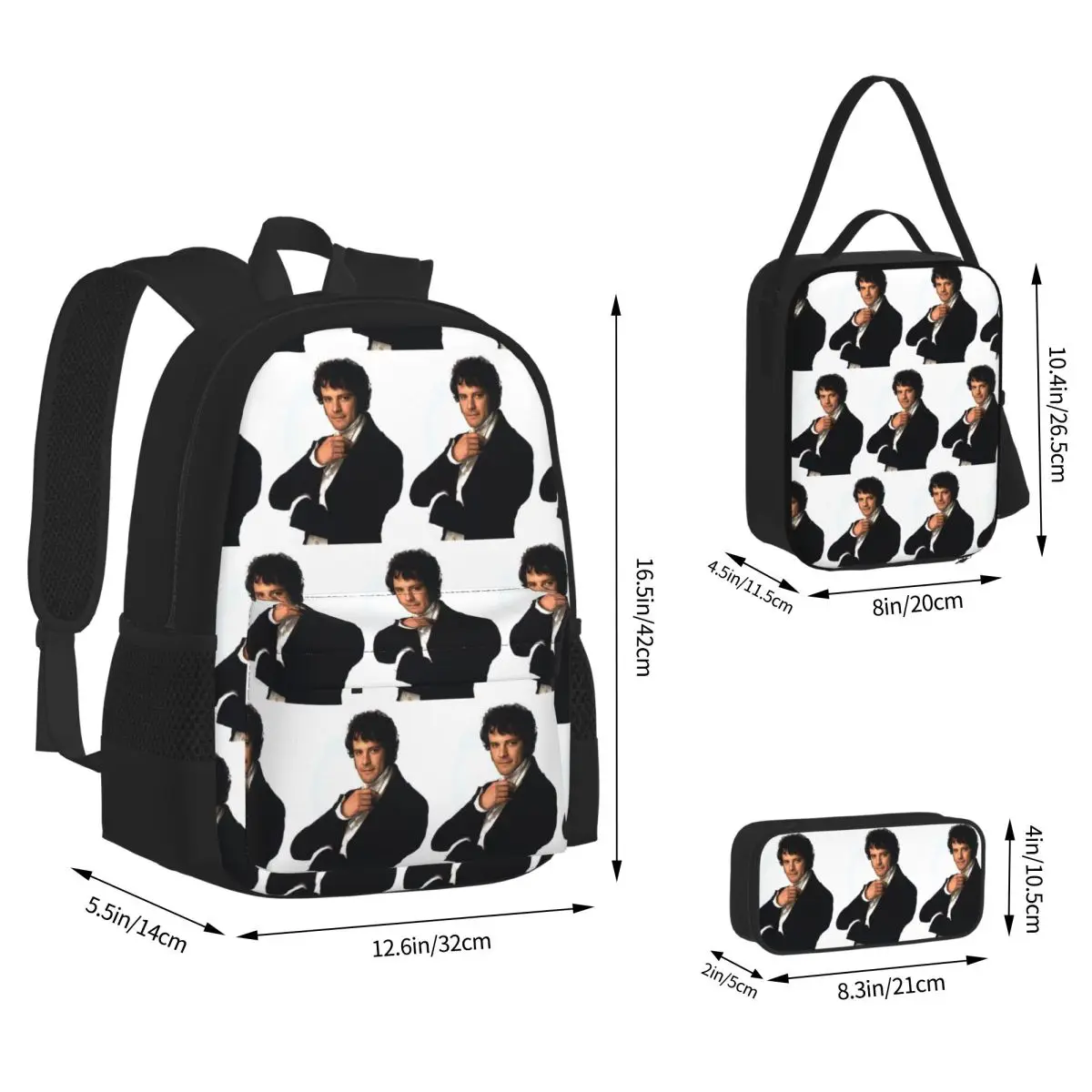Colin Firth As Mr Darcy In Pride And Prejudice Backpacks Students Bookbag School Bags Rucksack Lunch Bag Pen Bag Three-Piece Set