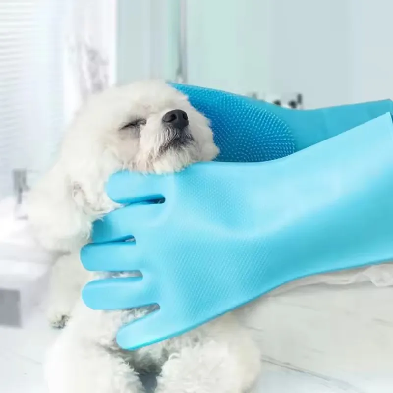 Luvas de limpeza para animais de estimação, luva de banho para cães e gatos, anti-arranhões e anti-mordida, luvas de banho para animais de estimação, silicone macio, ferramenta de proteção para as mãos