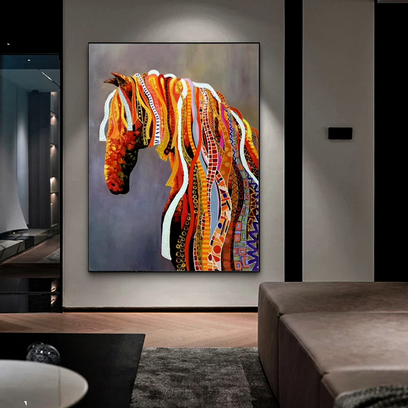 

OQ 100% Hand Painted Oil Painting On Canvas Abstract Animal Horse Picture Wall Art Living Room Home Decoration Handmade Unframed