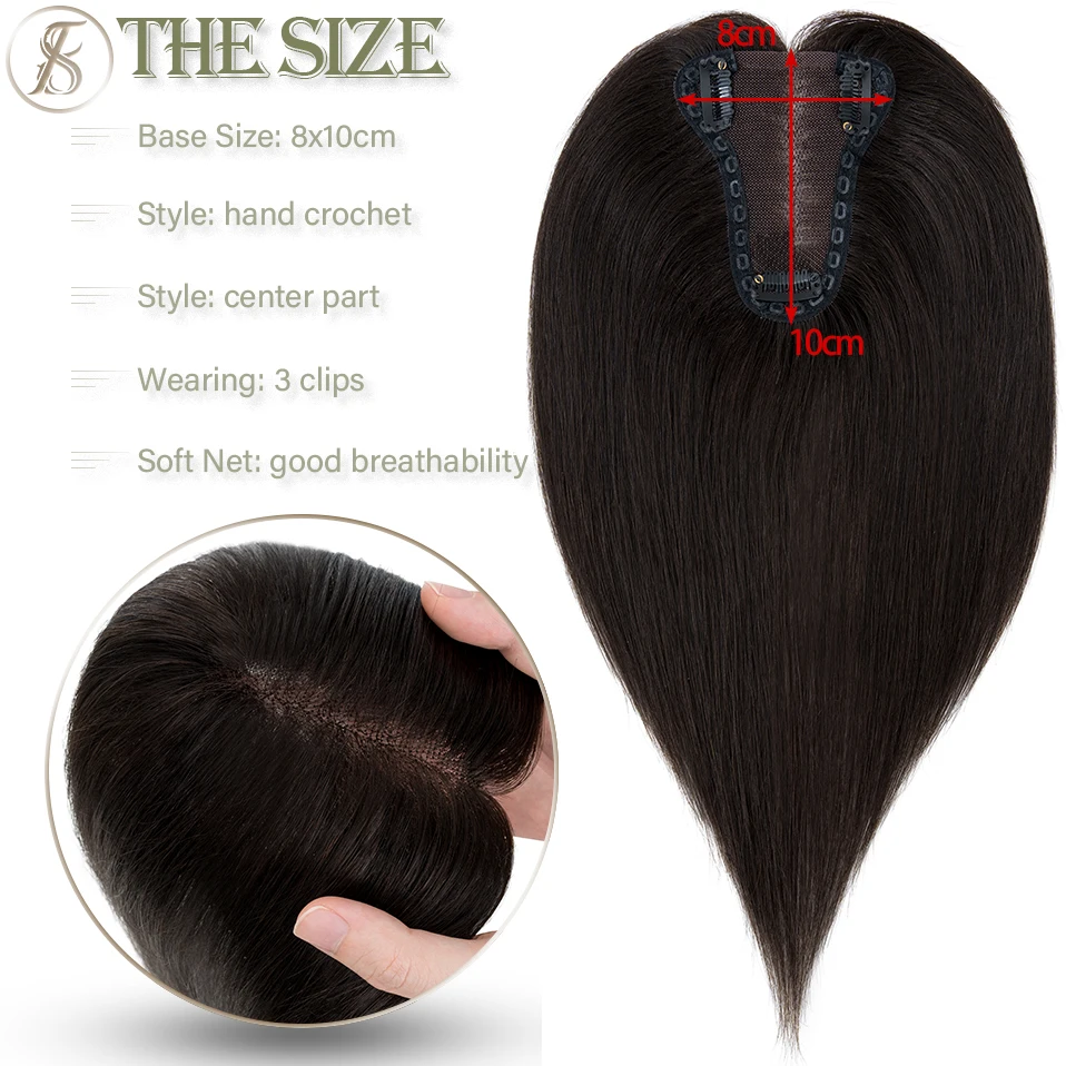 TESS 8x10cm Women Topper Lace Hand Single Knot Hair Toppers Natural Hair Wigs Clip In Human Hair Extension Replacement Hairpiece