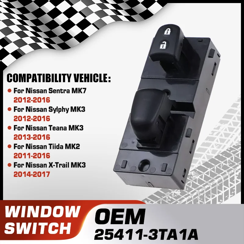 

Electric Master Window Control Switch For Nissan Sentra Nissan Sylphy Nissan Teana Nissan Tiida Nissan X-Trail MK3 25411-3TA1A