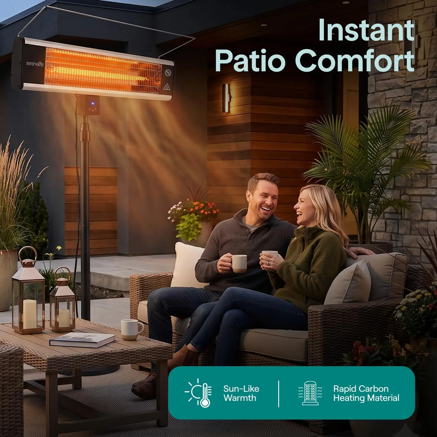 Infrared Patio Heater, Electric Patio Heater for Indoor/Outdoor Use, Portable Stand Heater with Remote Control, 1500 W, for Rest