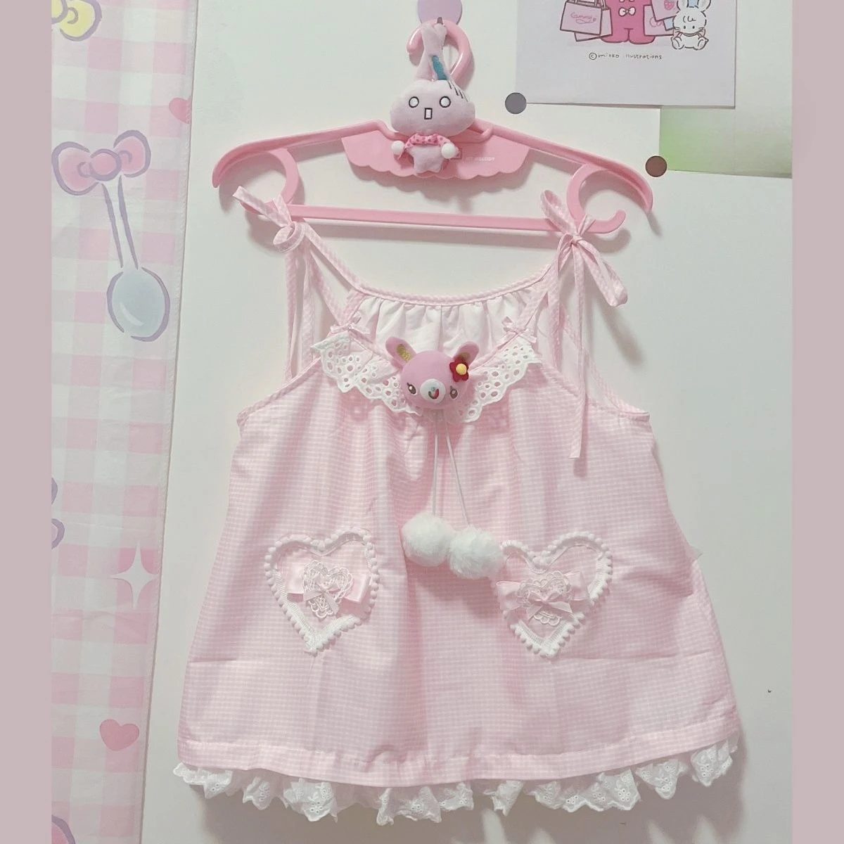 

Japanese Sweet Girl Cute Core Pink Camisole Summer Cartoon Mp Lace Ruffle Edge Crop Tops All Match Aesthetic Clothing Y2k Top