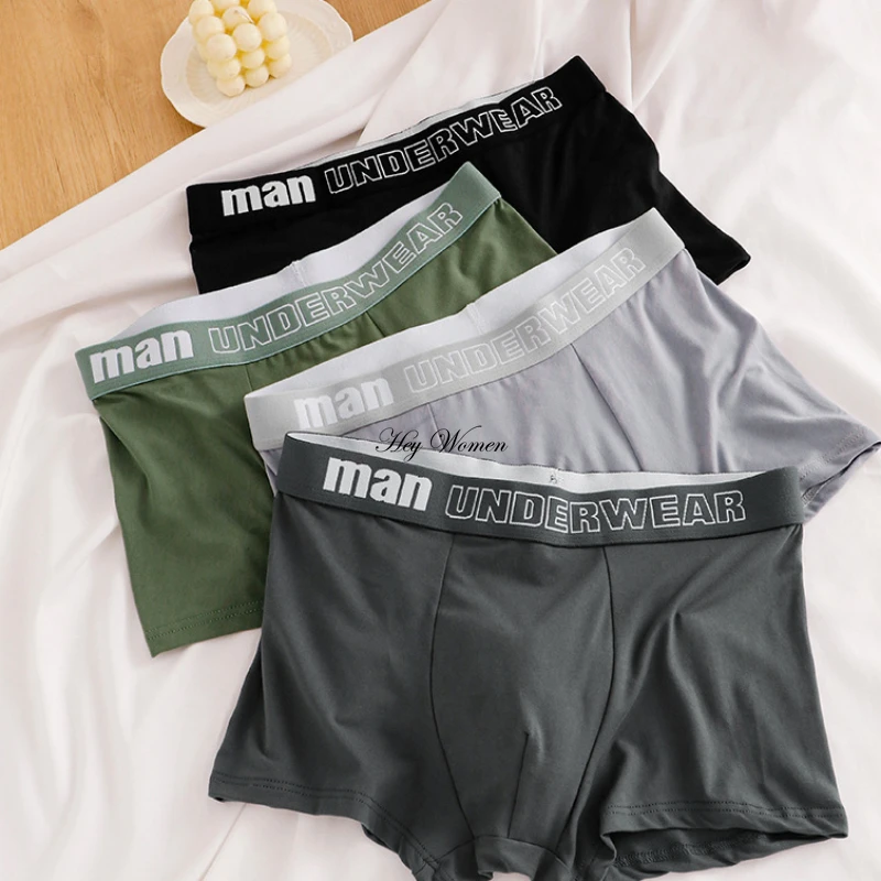 Man Underwear Fashion Solid Cotton Comfortable Breathable Boxers Men's Underpants Male Letter Printed Panties Shorts Lingerie