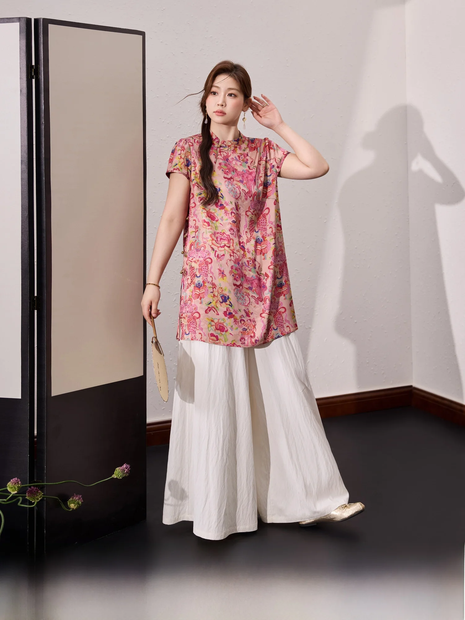 

Blue Language Large Size Women's New Chinese Sle Printed Improved Pear Body ape Pants Skirt Summer Slimming Bea...