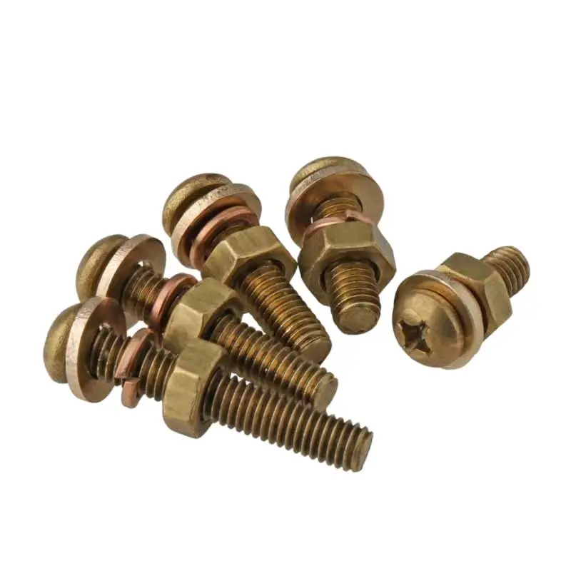 M3M4M5M6 Brass Screw Nut Set Large Full Cross Round Head Head Screw with Flat Bounce Shimorteeth