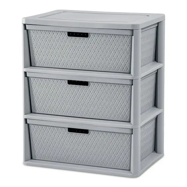 

Sterilite Wide 3 Drawer Cross-Weave Tower Cement