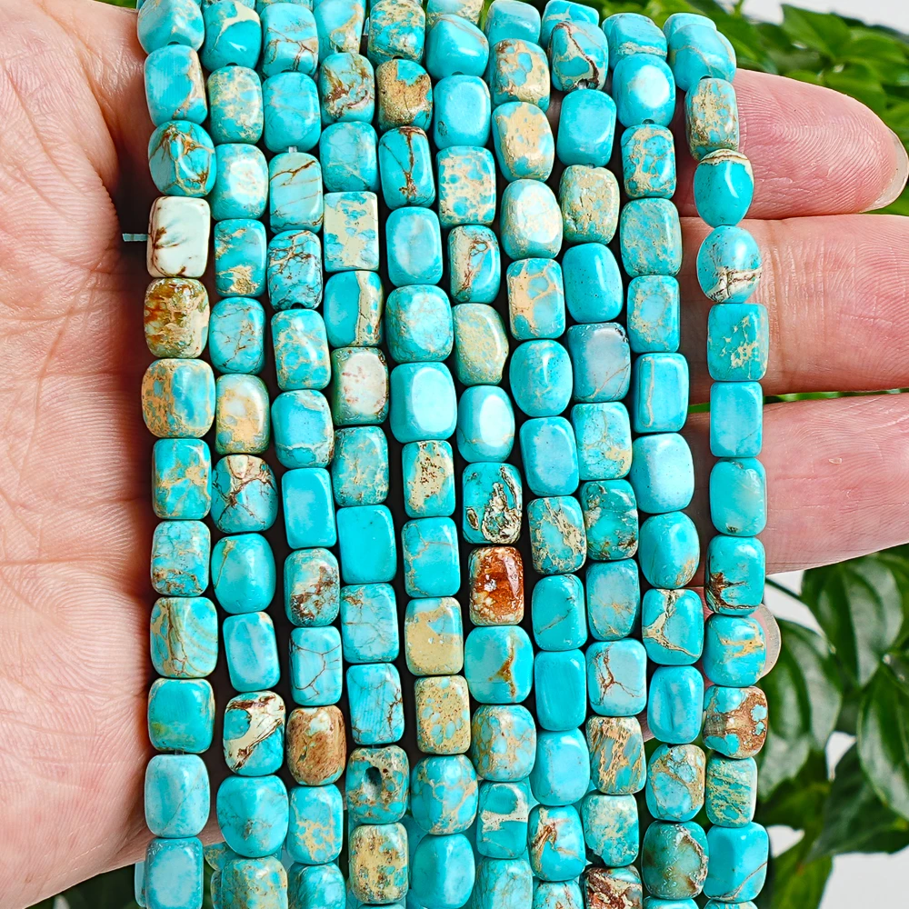 Natural Light Blue Sea Sediment Imperial Jasper Cube Beads 7x5mm Loose Gemstone Stones for Jewelry Making DIY Craft