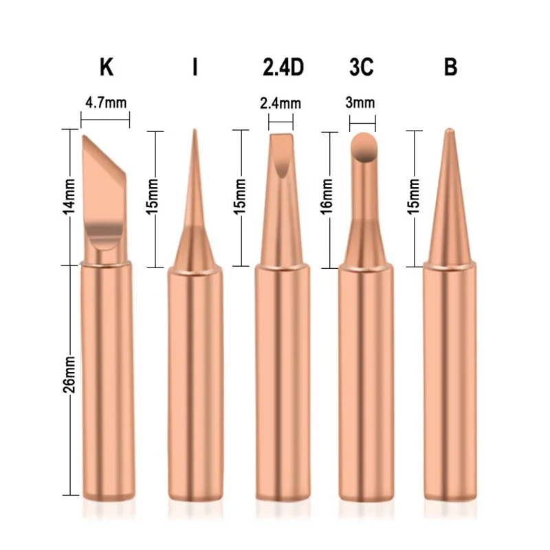 5ks čistý měď pájení žehlička tipy sada I+B+K+2.4D+3C elektrický horké holý měď hlava 900M pro DIY řemeslo a elektronický oprava