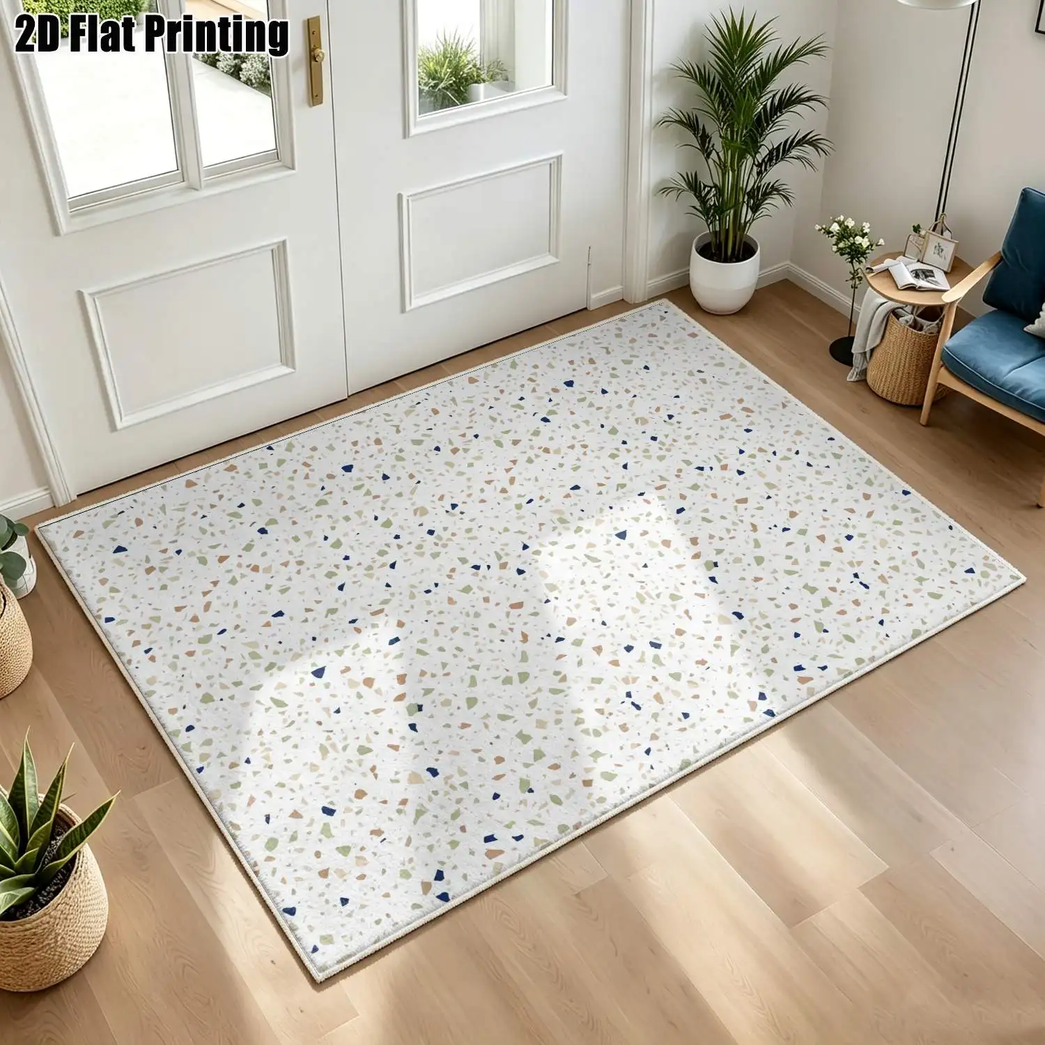 1Pc 2D Printed Velvet Beige Geometric Spot Carpet, Nordic/Instagram/Modern/European/Vintage Style, Multi-Size Washable Home Decor Mat for Entrance, Dining, Bedroom, Living Room