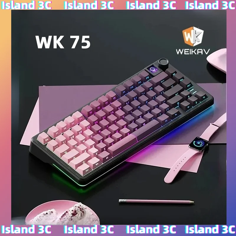 

Weikav Wk75 Механические клавиатуры RGB-экран с горячей заменой Беспроводной трехрежимный индивидуальный игровой ПК Аксессуары для киберспорта Подарки Периферийные устройства