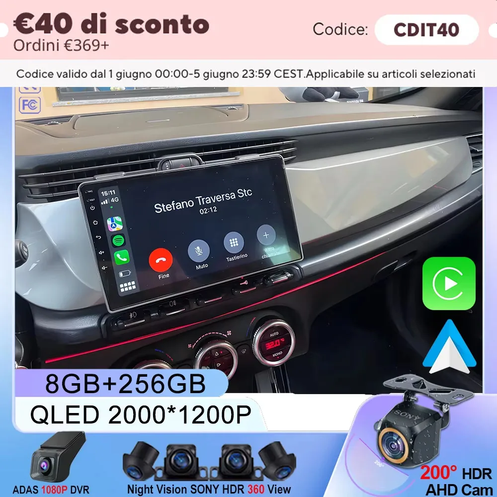 

Автомагнитола на Android 13, мультимедийный плеер для Alfa Romeo Giulietta 2010-2014, стерео головное устройство Carplay, автоэкран на Android, разъем 2din