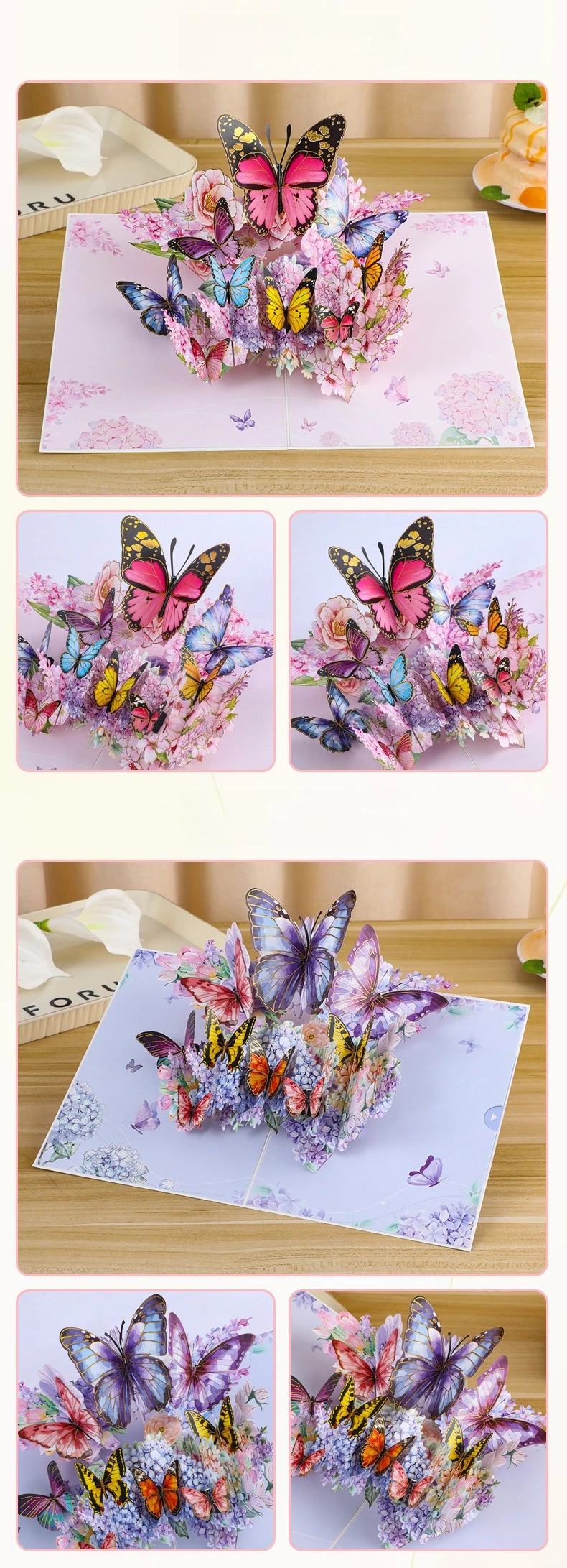 1 Stück 3D Schmetterling Pop-Up Grußkarte mit Gänseblümchen-Blumenornament für Valentinstag Geburtstag Glückwünsche Beste Wünsche Einladungen – Detail 9