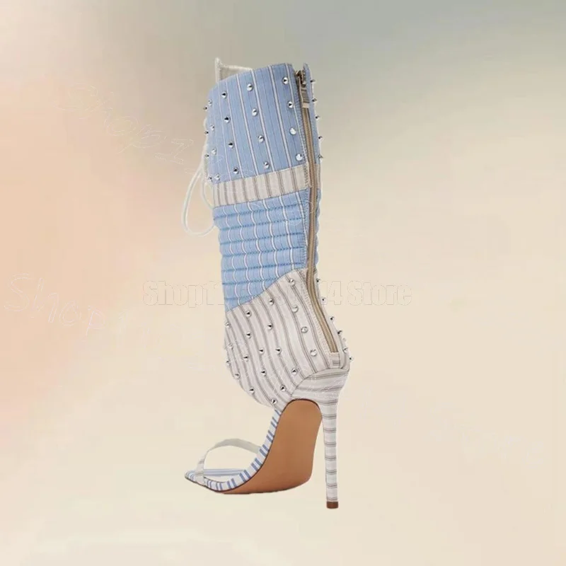 

Stripe Crystal Design Open Toe Sandals Boots Back Zipper Women Shoes Thin High Heels Party Feast Dating 2026 Zapatos Para Mujere
