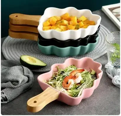 Irregularly Baked Ceramic Plate Leaf Shape Disk Cheese Risotto Fruit Salad Plate Restaurant Tableware Dessert Snack Plate