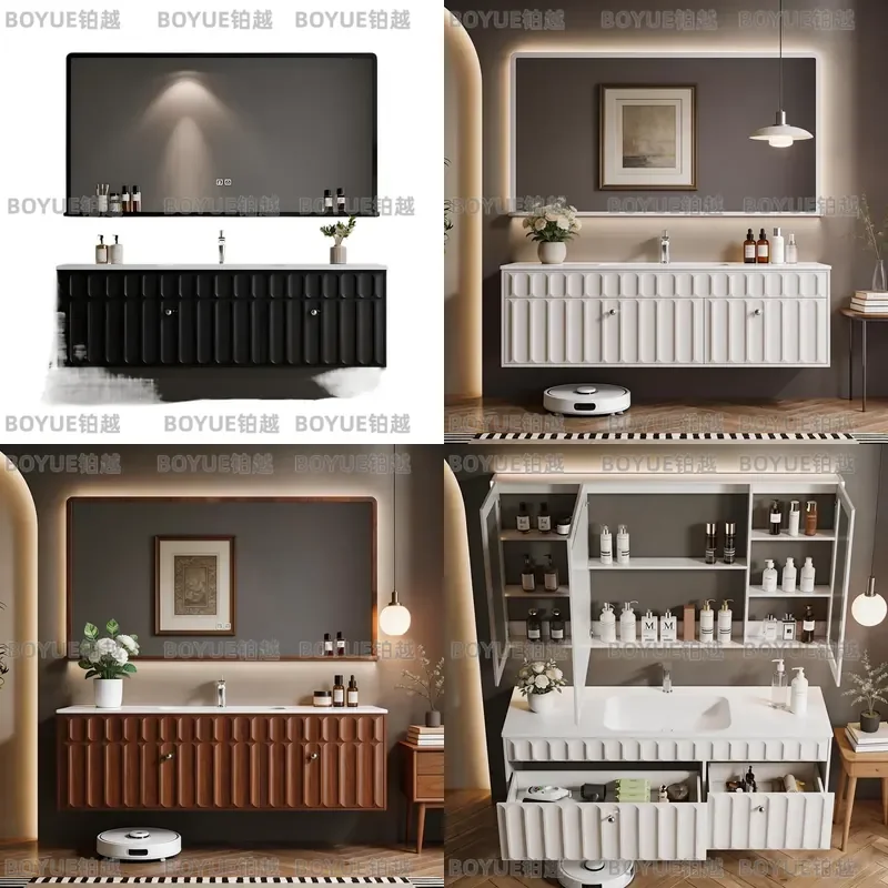 for French Retro Bathroom Cabinet Ceramic Integrated Basin Toilet Washbasin Rock Slab Hot Bending Integrated Basin