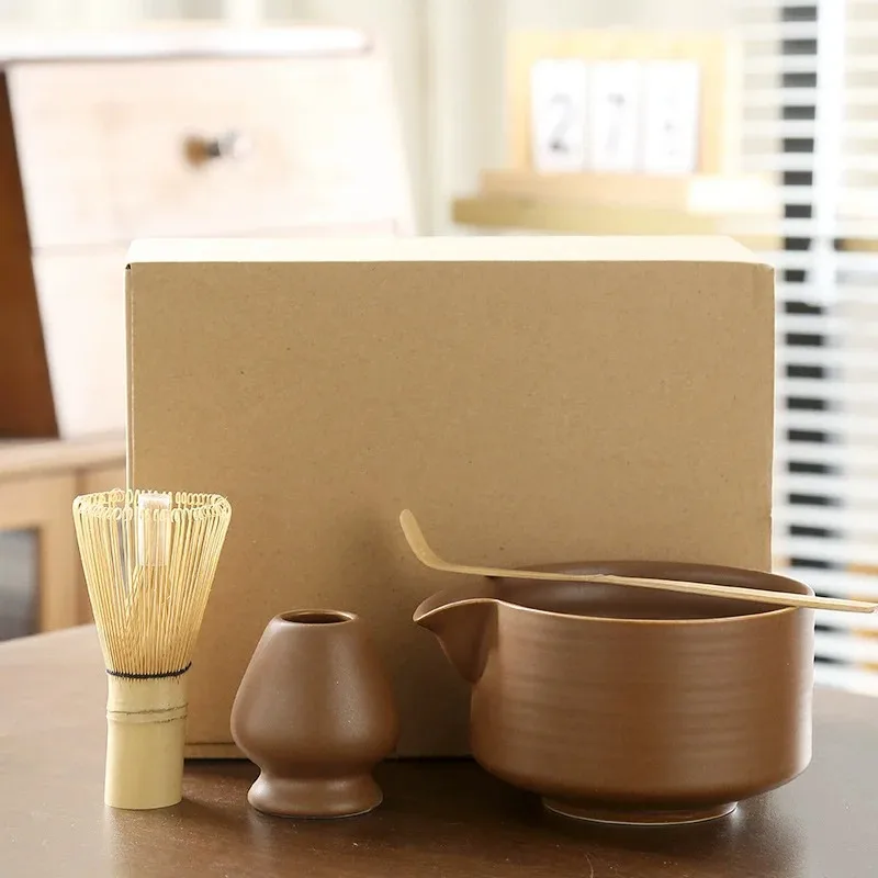 

4PCS Japanese Matcha Tea Set Whisk Stand Ceremony Matcha Bowl Grinder Brushes Tools Holder Tea-making Tea Accessories